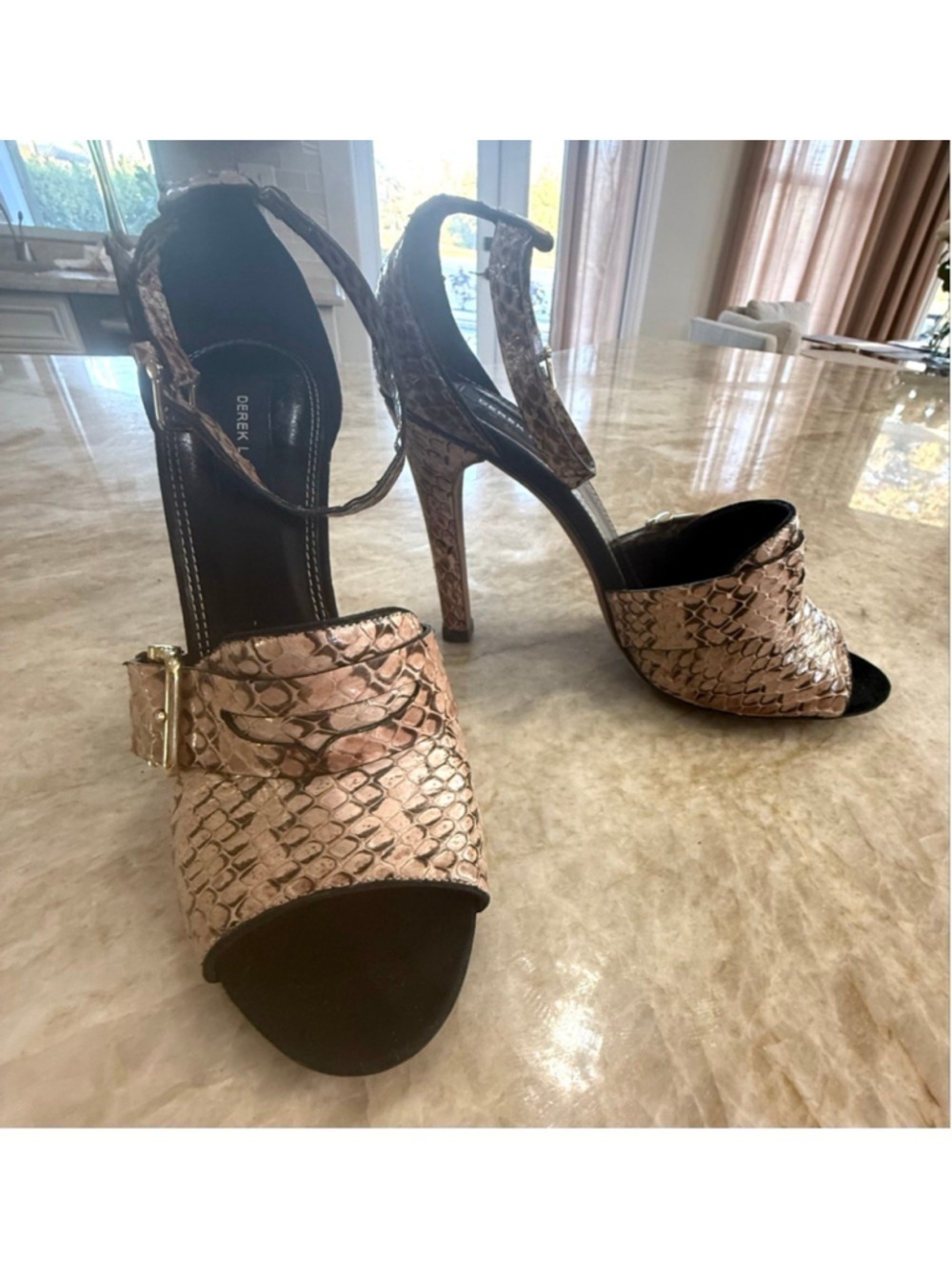 Derek Lam Beige peach Python Print Heels Size 9, buckle, Penny loafer toe strap